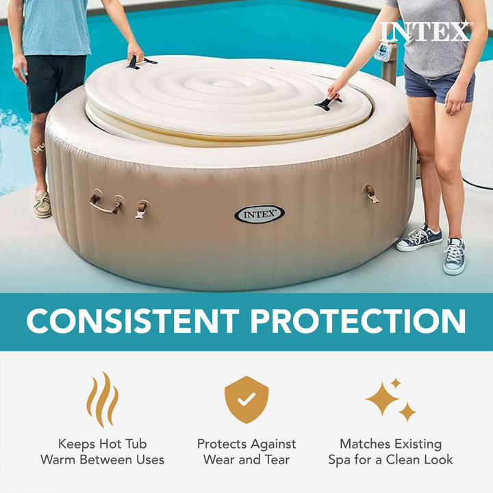 Intex 28523E Round PureSpa Energy Efficient Spa Hot Tub Replacement Cover, Tan