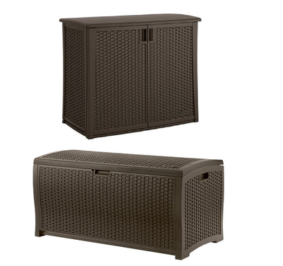 Suncast Elements 97 Gal Backyard Storage Entertaining Station w/ 99 Gal Pool Box - VMInnovations