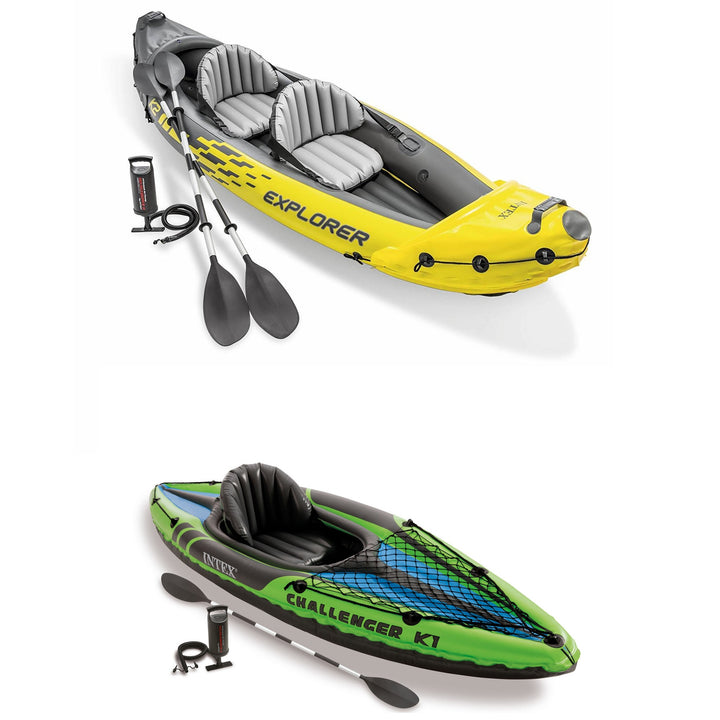 Intex 2-Person Inflatable Kayak with Oars and Pump and 1-Person Inflatable Kayak