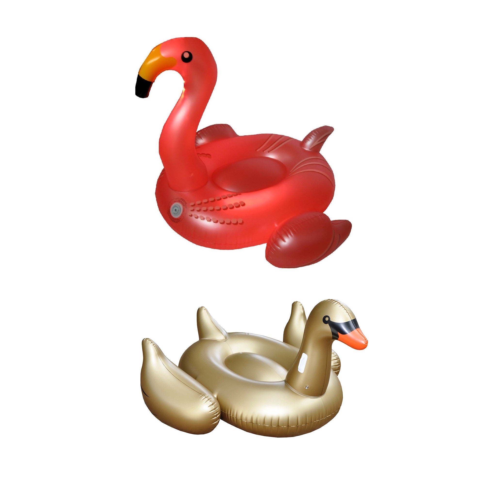 Swimline Giant Color Changing LED Flamingo Ride-On and Giant Golden Swan Ride-On