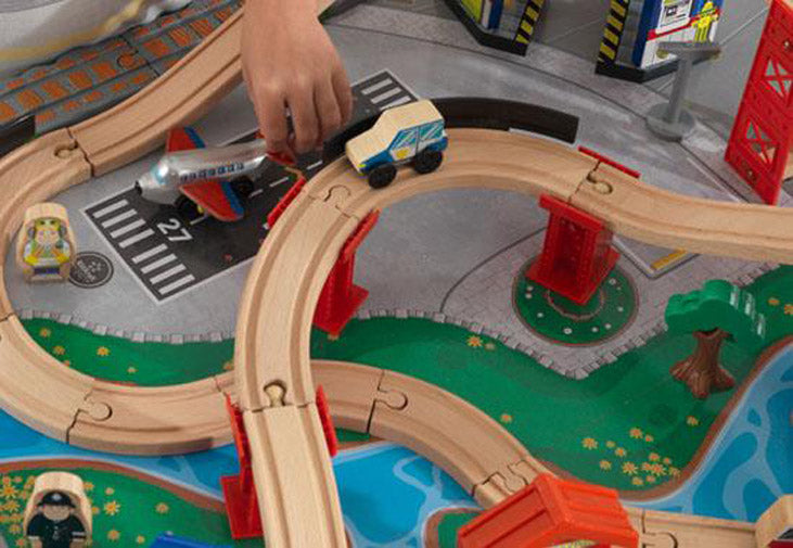 KidKraft Waterfall Junction 112-Piece Train Set and Table with Bins (Open Box)