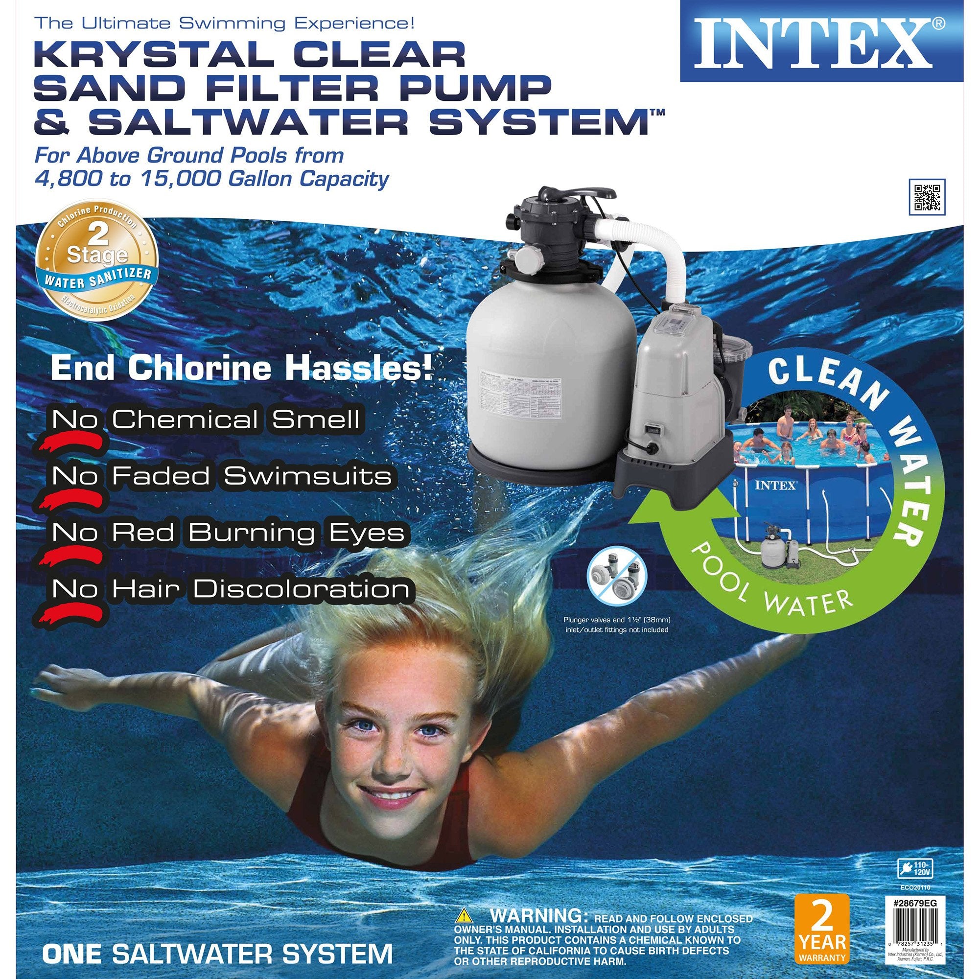 Intex Saltwater System & Sand Filter Pump w/ Pool Replacement Hose(2 Pack)