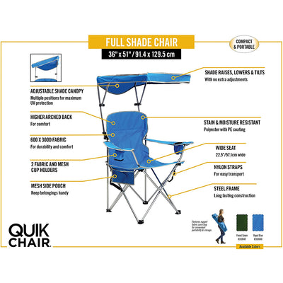Quik Shade Full Size Adjustable Shade Folding Outdoor Chair,  Blue (Open Box)