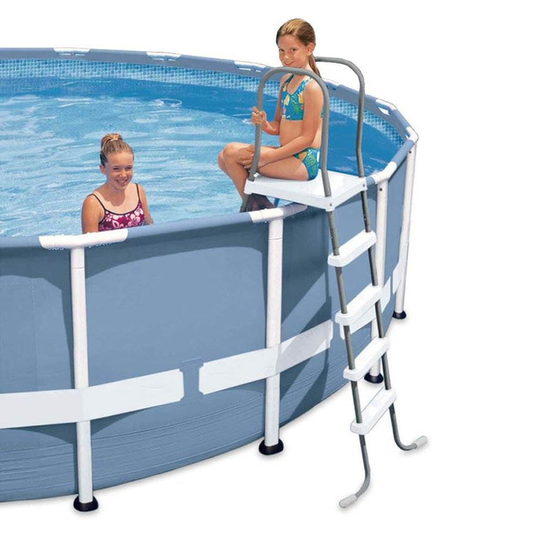 Intex Steel Frame Above Ground Pool Ladder + Protective Swimming Pool Ladder Mat