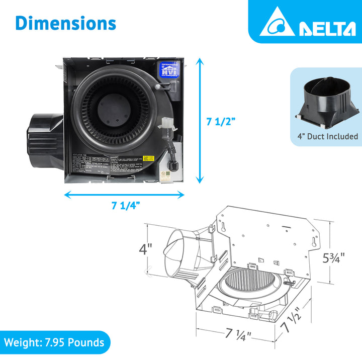 Delta Electronics 100 CFM Bath Fan Edge Lit Dimmable LED Light (Open Box)
