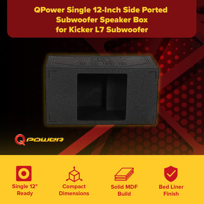 Q Power QBOMB12VLSQ Single 12 Inch Side Ported Speaker Box for Kicker L7 Sub - VMInnovations