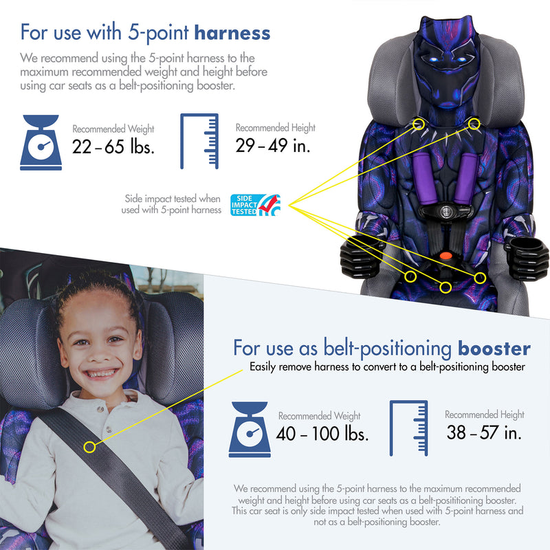 KidsEmbrace Marvel Black Panther Combination 5 Point Harness Booster Car Seat