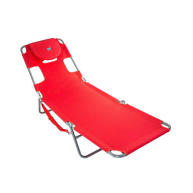 Ostrich Chaise Lounge, Facedown Beach Camping Pool Tanning Chair, Red (Used)