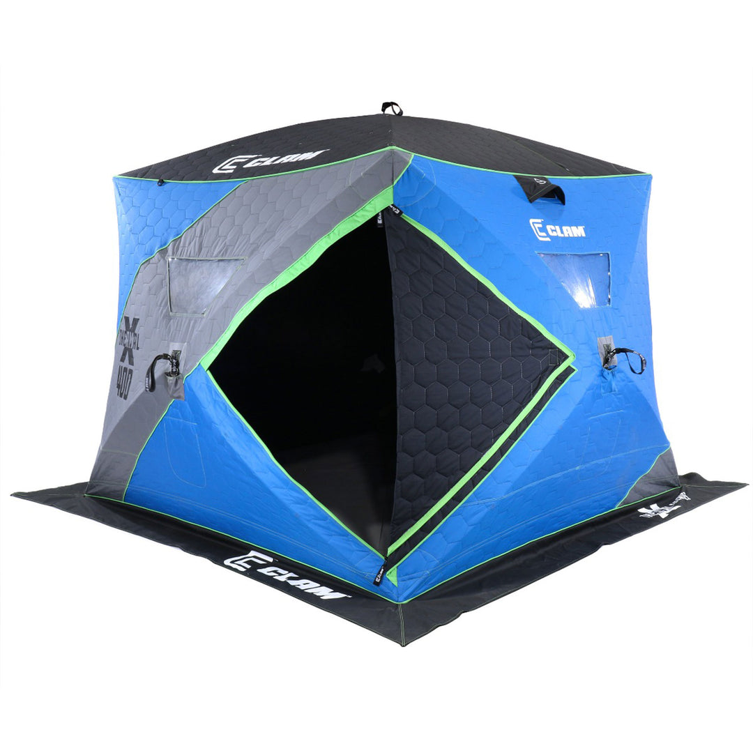 CLAM X-400 Portable 8 Ft 6 Person Pop Up Ice Fishing Thermal Hub Shelter Tent