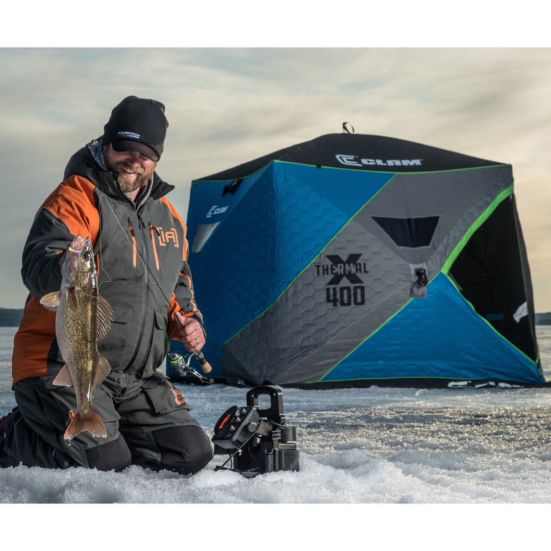 CLAM X-400 Portable 8 Ft 6 Person Pop Up Ice Fishing Thermal Shelter Tent (Used) - VMInnovations