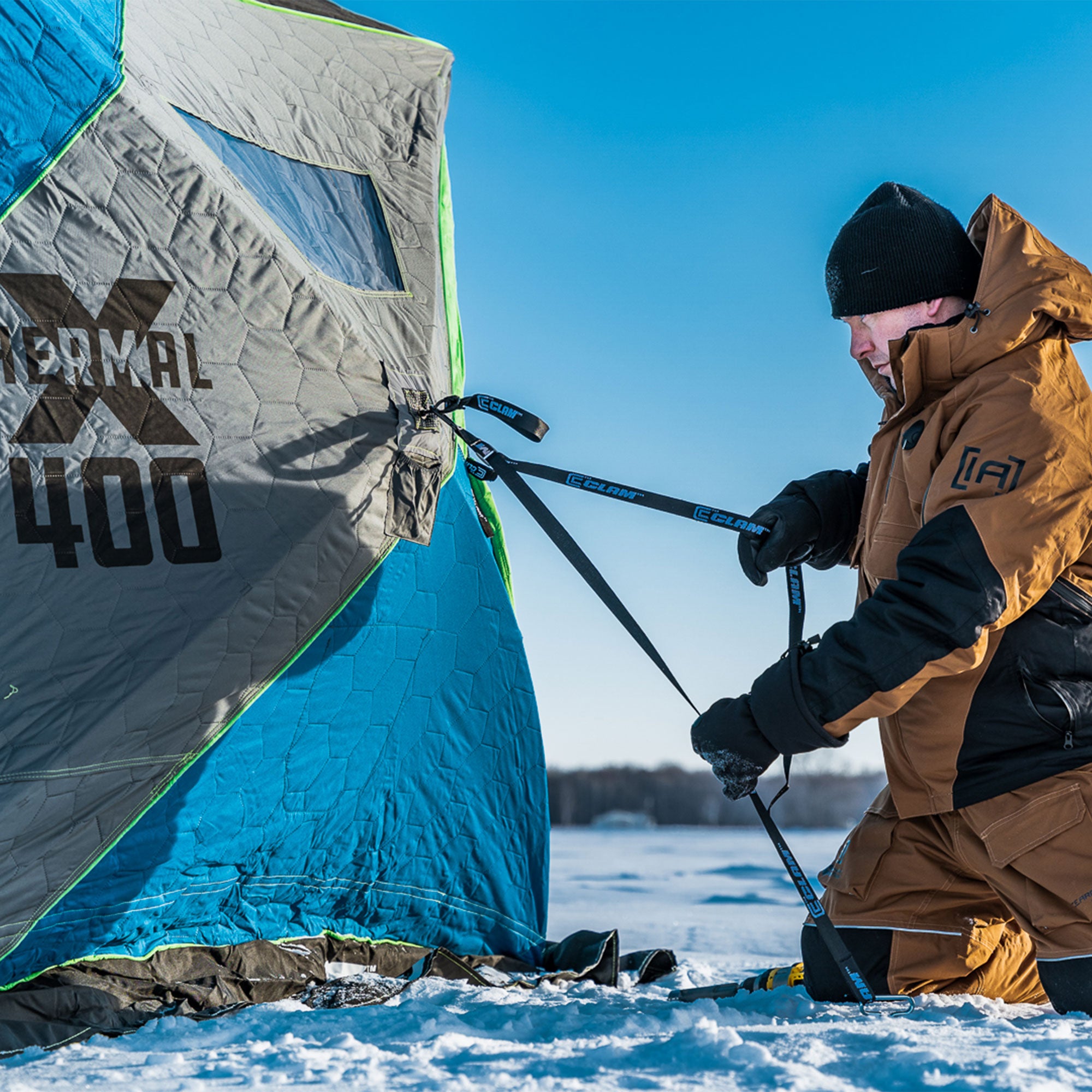 CLAM X-400 Portable 8 Ft 6 Person Pop Up Ice Fishing Thermal Shelter Tent (Used)