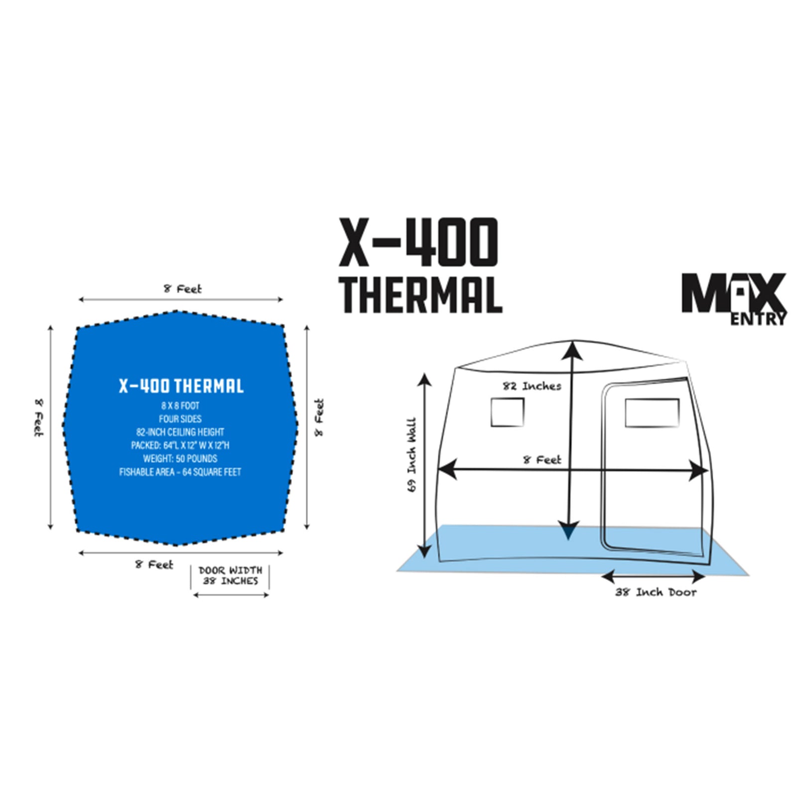 CLAM X-400 Portable 8 Ft 6 Person Pop Up Ice Fishing Thermal Hub Shelter Tent - VMInnovations
