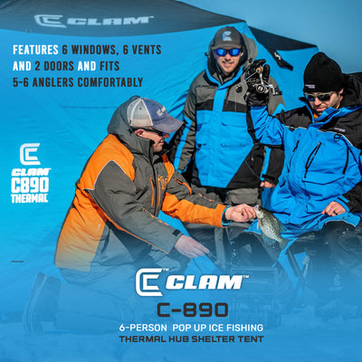 Clam C-890 Portable 11.5 Foot Pop Up Ice Fishing Angler Hub Shelter, Blue (Used) - VMInnovations