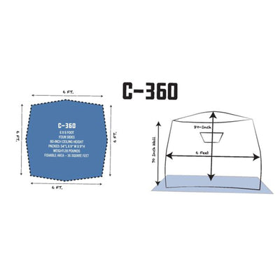 CLAM C-360 Portable 6 Ft 3 Person Pop Up Ice Fishing Thermal Hub Shelter Tent