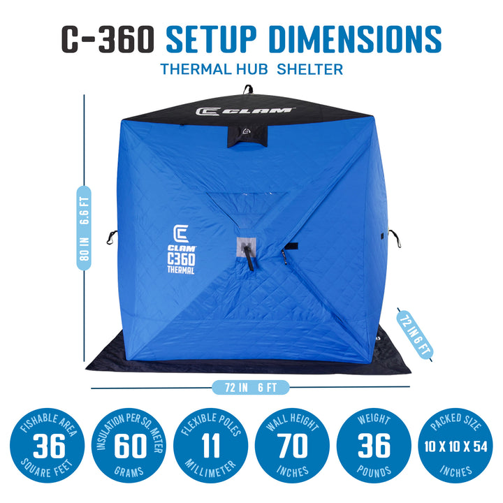 Clam C-360 Thermal 2-3 Person Portable Pop Up Ice Fishing Shelter Tent (Used) - VMInnovations