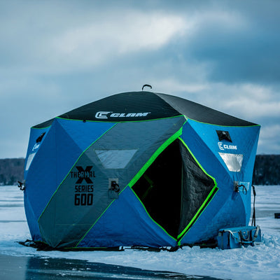 CLAM X-600 Portable 11.5 Ft 7 Person Pop Up Ice Fishing Thermal Hub Shelter Tent