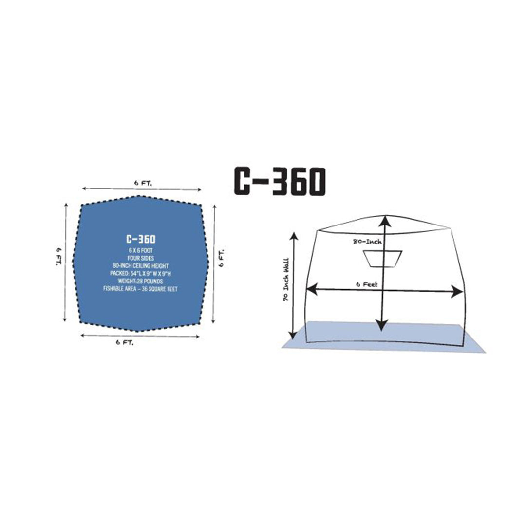 Clam 14474 C-360 6 Foot Pop Up Ice Fishing Angler Hub Shelter Tent (Open Box) - VMInnovations