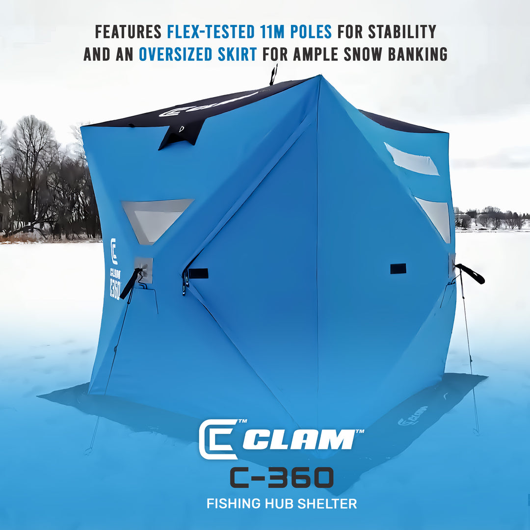 CLAM 14474 C-360 Portable 6 Foot Pop Up Ice Fishing Angler Hub Shelter Tent