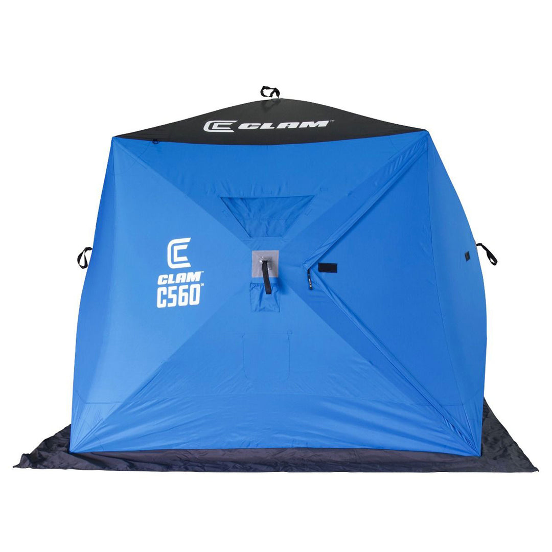 Clam 14476 7.5 Foot Pop Up Ice Fishing Angler Hub Shelter, Blue (Open Box)