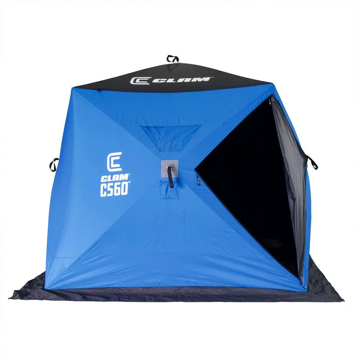 Clam 14476 7.5 Foot Pop Up Ice Fishing Angler Hub Shelter, Blue (Open Box)