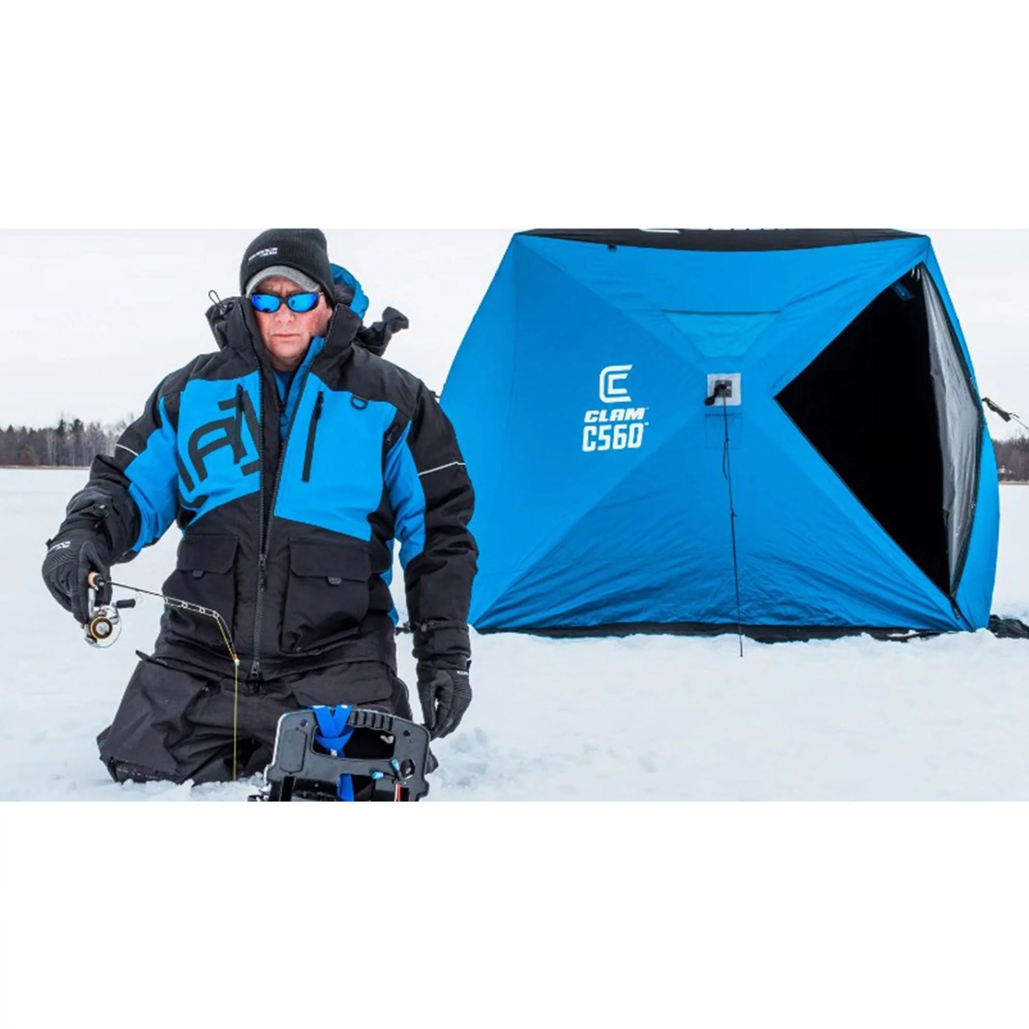 Clam 14476 7.5 Foot Pop Up Ice Fishing Angler Hub Shelter, Blue (Open Box) - VMInnovations