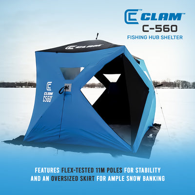 Clam 14476 7.5 Foot Pop Up Ice Fishing Angler Hub Shelter, Blue (Open Box) - VMInnovations