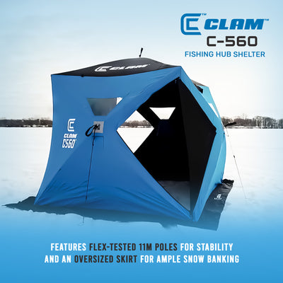 CLAM C-560 Outdoor Portable 7.5 Foot Pop Up Ice Fishing Hub Shelter Tent, 14476