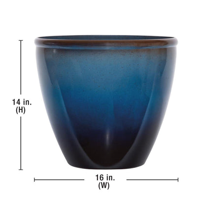 Suncast Seneca 16 Inch Decorative Resin Flower Planter Pot, Blue/Brown (2 Pack)