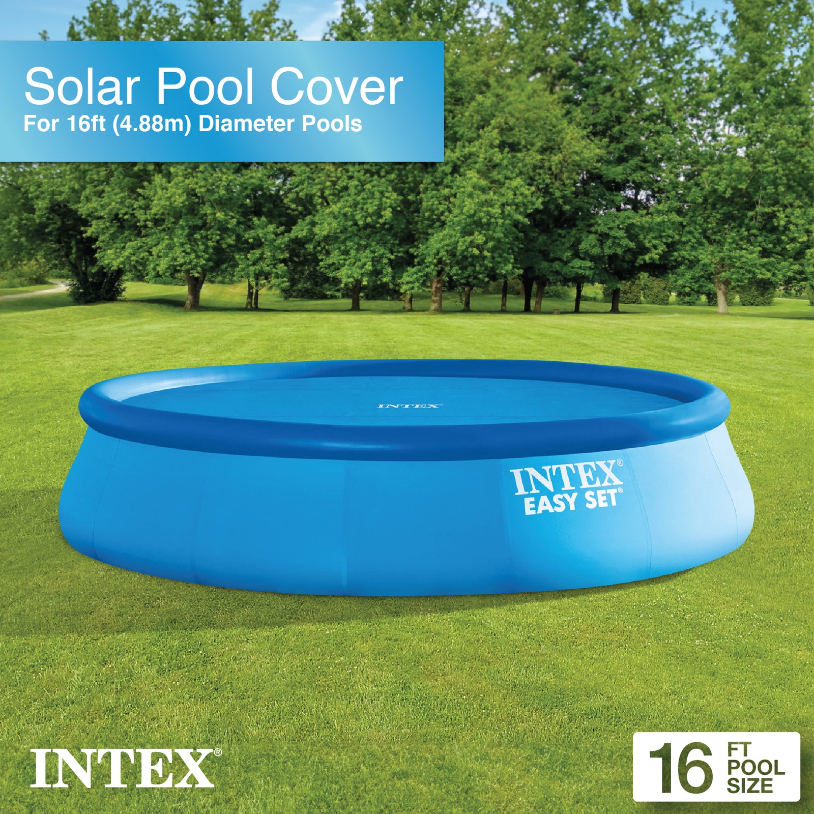 Intex 16 Foot Above Ground Swimming Pool Solar Cover with Carry Bag, Blue (Used) - VMInnovations