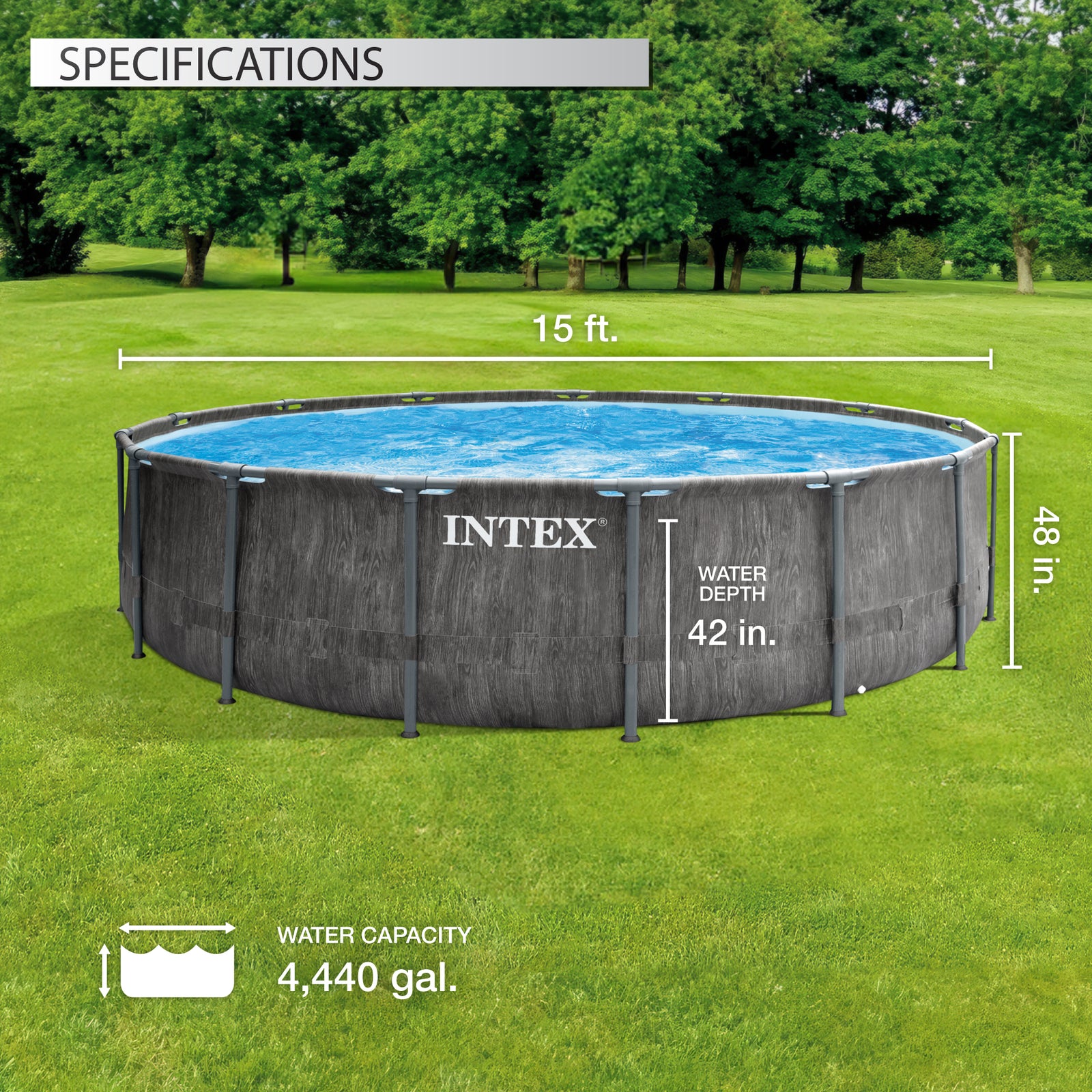 Intex 15ftx48in Prism Steel Frame Pool Set with Cover, Ladder & Pump (For Parts) - VMInnovations