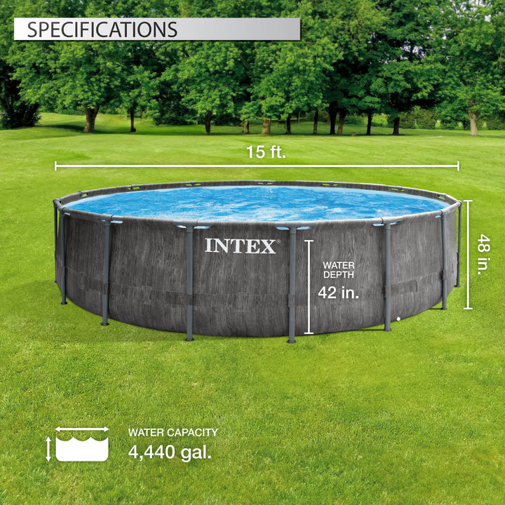 Intex Greywood Prism Frame 15'x48" Round Above Ground Outdoor Swimming Pool Set