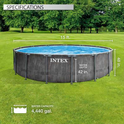 Intex 15ft x 48in Prism Steel Frame Pool Set with Cover, Ladder, & Pump (Used)