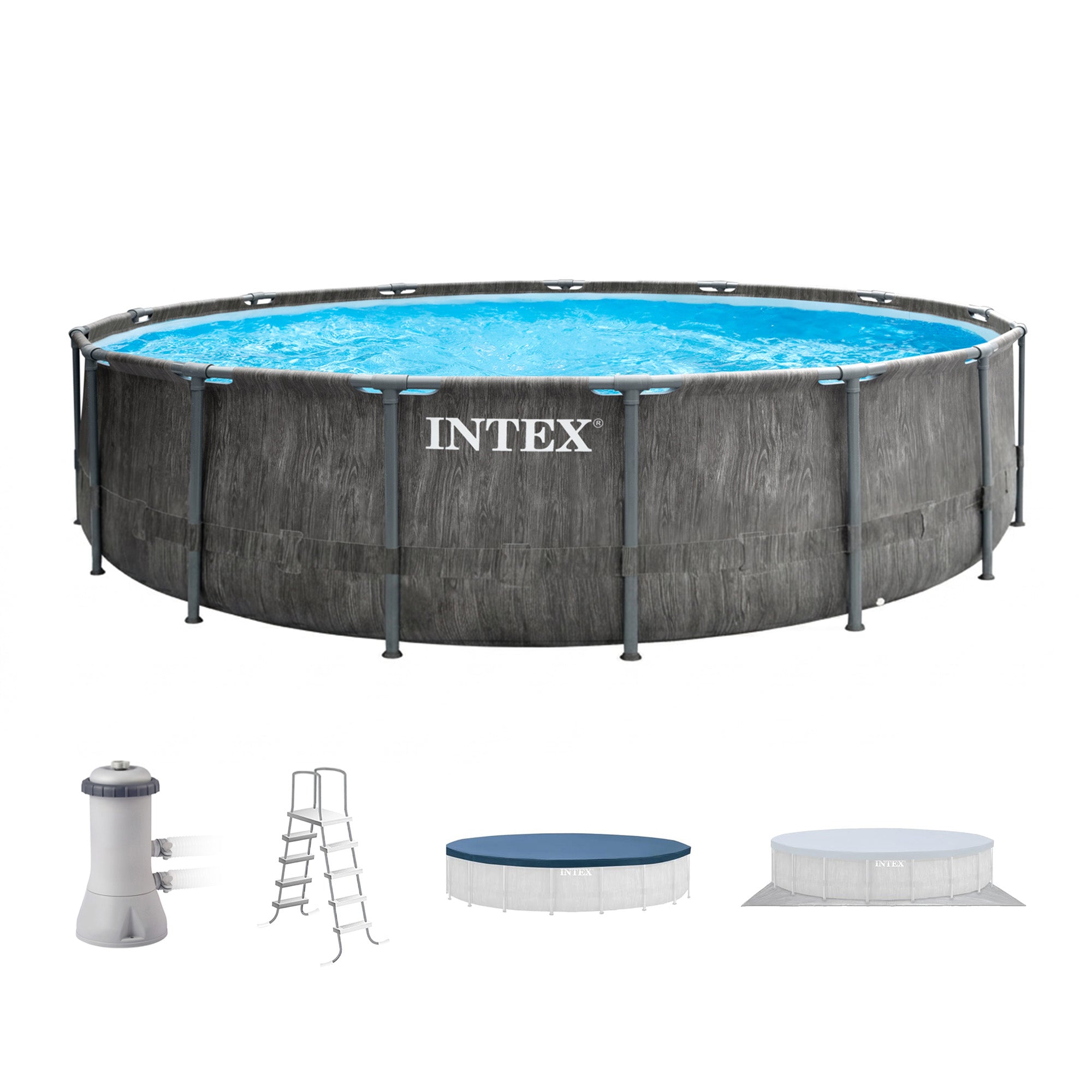 Intex 15ft x 48in Prism Steel Frame Pool Set with Cover, Ladder & Pump(Open Box)