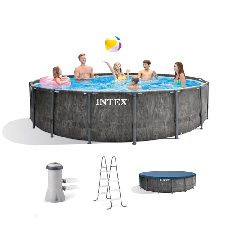 Intex Greywood Prism Frame 15'x48" Round Above Ground Outdoor Swimming Pool Set