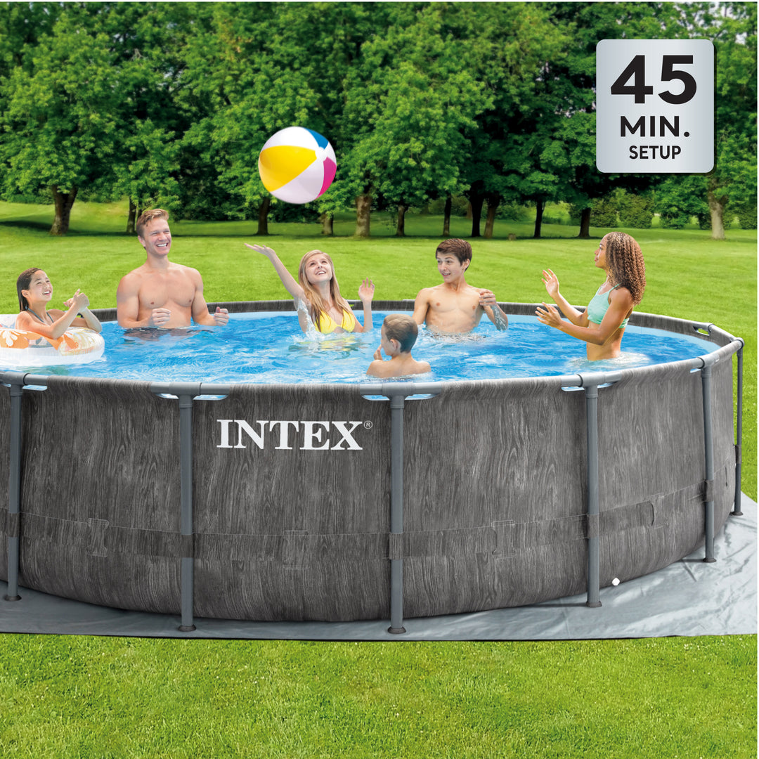 Intex Greywood Prism Frame 15'x48" Round Above Ground Outdoor Swimming Pool Set