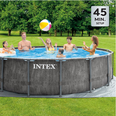Intex Greywood Prism Frame 15'x48" Round Above Ground Outdoor Swimming Pool Set