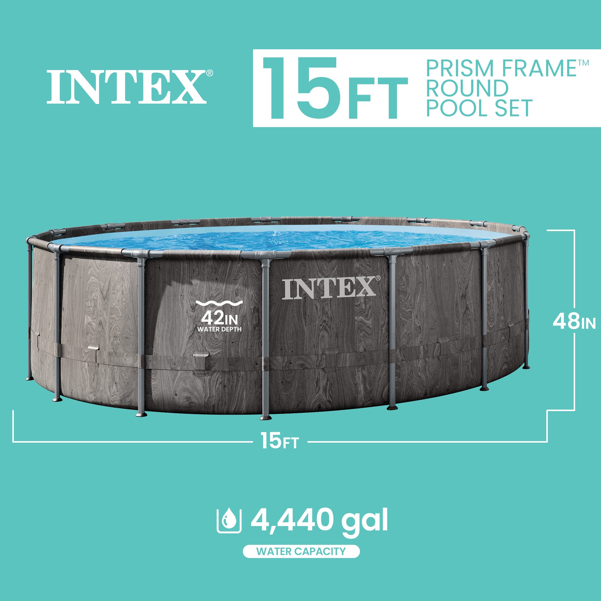 Intex 15ft x 48in Prism Steel Frame Pool Set with Cover, Ladder & Pump(Open Box)