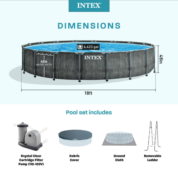 Intex Greywood Prism Frame 18'x48" Round Above Ground Outdoor Swimming Pool Set