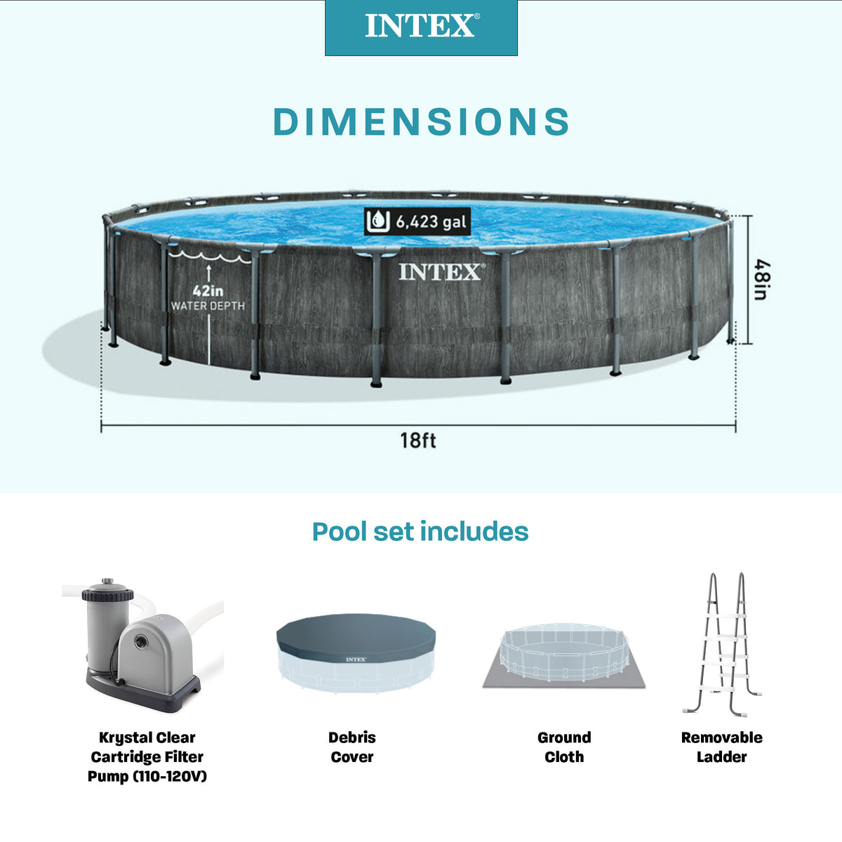 Intex Greywood Prism 18ftx48in Frame Above Ground Pool Set with Pump (For Parts)
