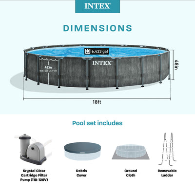 Intex 18ft x 48in Prism Steel Frame Pool Set with Cover, Ladder, Pump (Open Box)