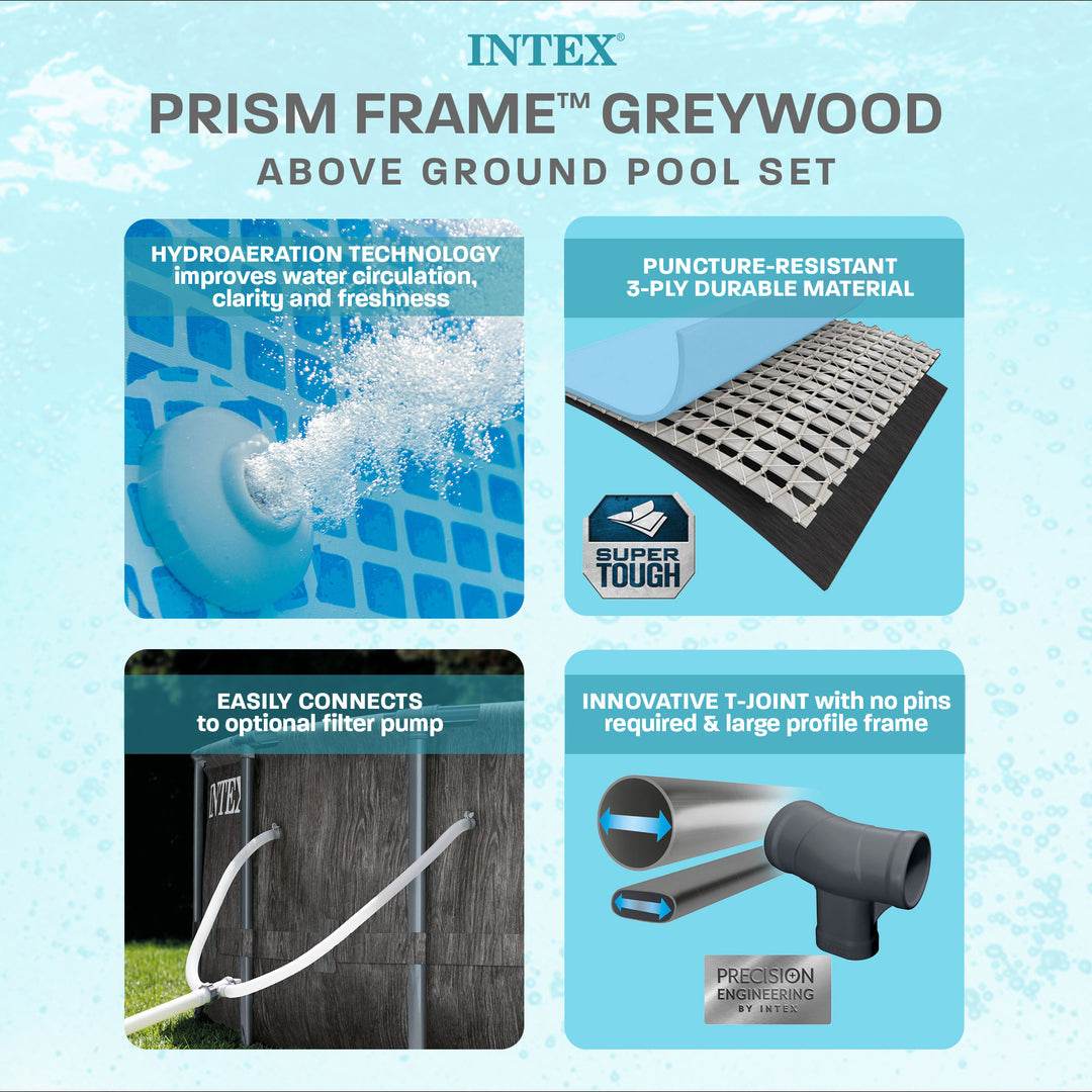 Intex Greywood Prism Frame 18'x48" Round Above Ground Outdoor Swimming Pool Set