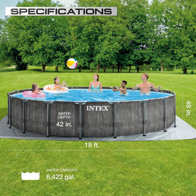Intex Greywood Prism Frame 18'x48" Round Above Ground Outdoor Swimming Pool Set