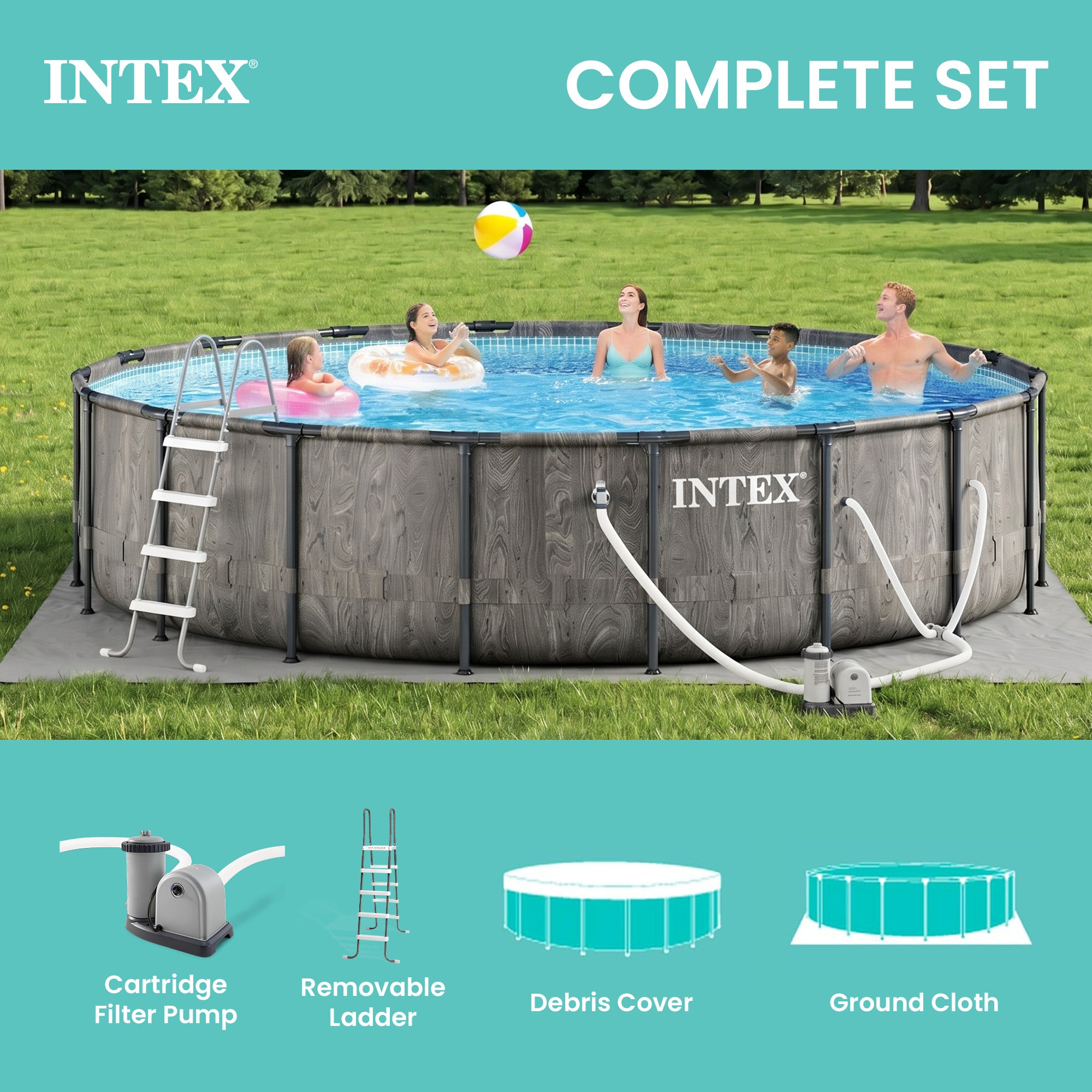 Intex Prism Frame 18'x48" Round Above Ground Outdoor Swimming Pool Set(Used)