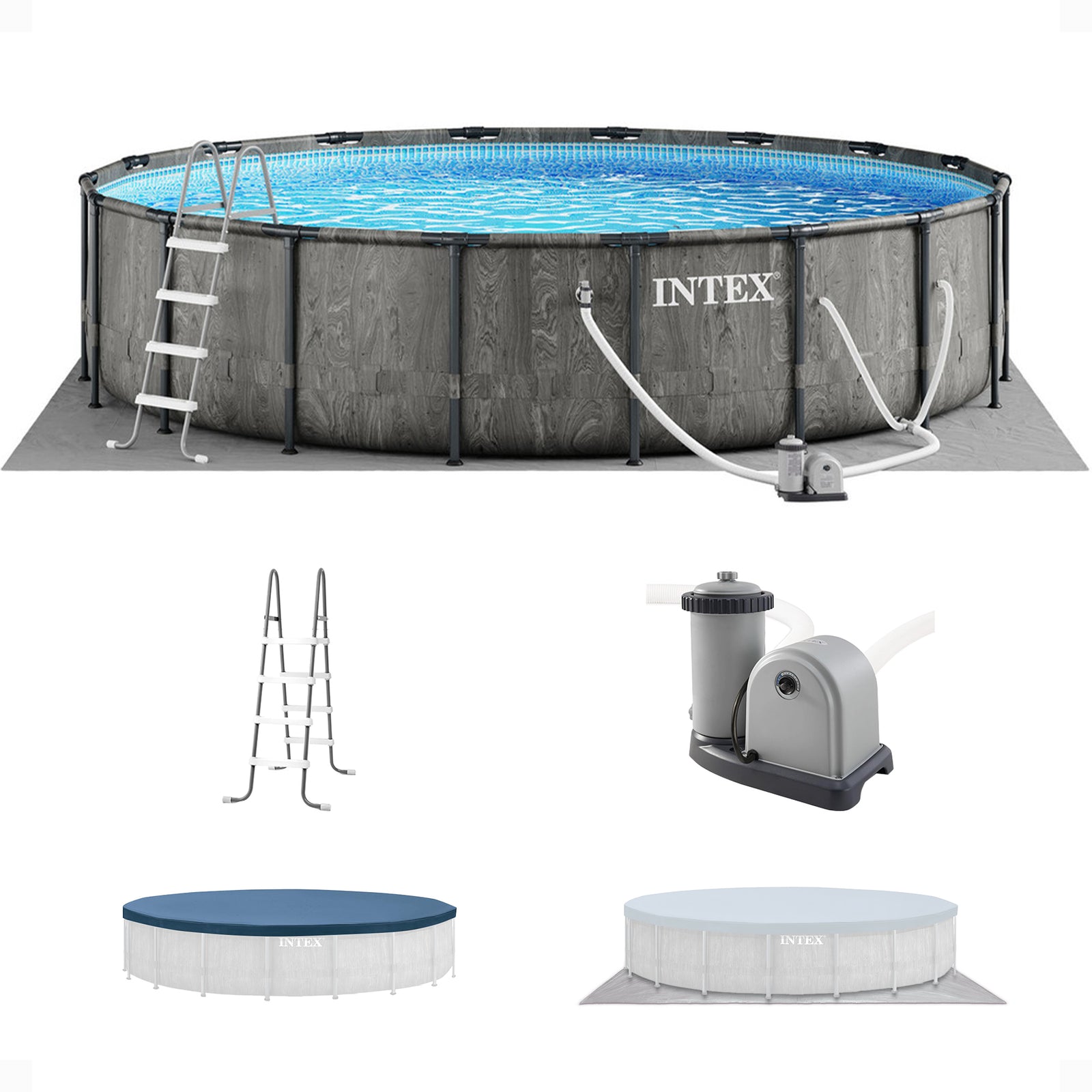 Intex 18ft x 48in Prism Steel Frame Pool Set with Cover, Ladder, Pump (Open Box) - VMInnovations