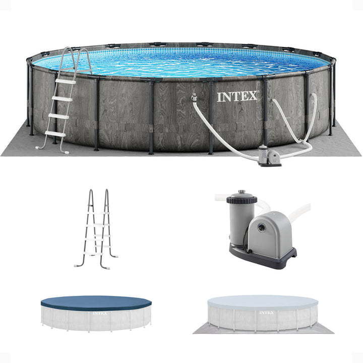 Intex 18ft x 48in Prism Steel Frame Pool Set with Cover, Ladder, Pump (Open Box)