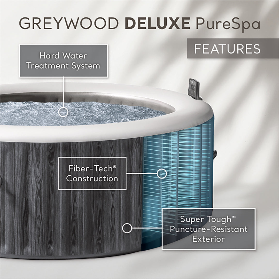 Intex PureSpa Greywood Deluxe 6 Person Portable Inflatable Hot Tub Jet Spa, Gray