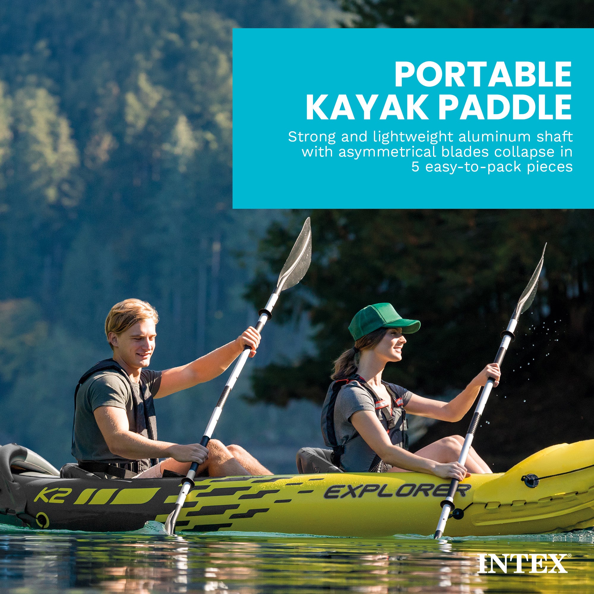 Intex 69629E 86" Lightweight Aluminum Double Oar Inflatable Kayak Paddle, Black