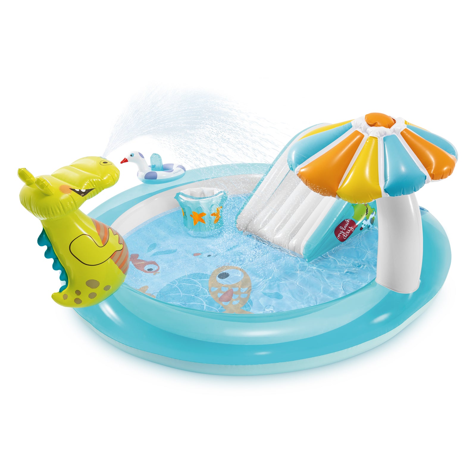 Intex Gator Outdoor Inflatable Kiddie Pool Water Play Center with Slide (Used) - VMInnovations