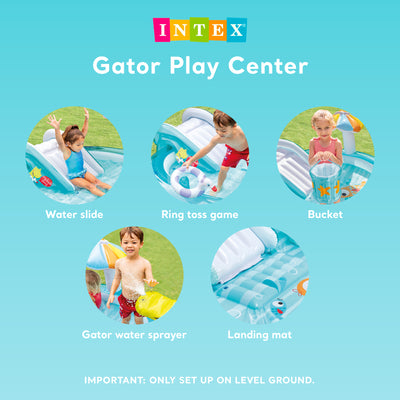 Intex Gator Outdoor Inflatable Kiddie Pool Water Play Center w/ Slide (Open Box) - VMInnovations