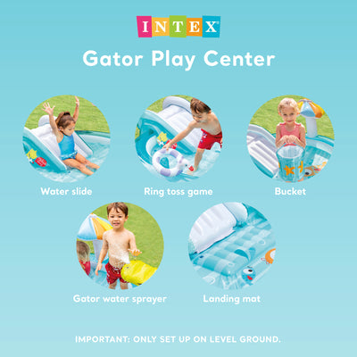 Intex Gator Outdoor Inflatable Kiddie Pool Water Play Center w/ Slide (Open Box)